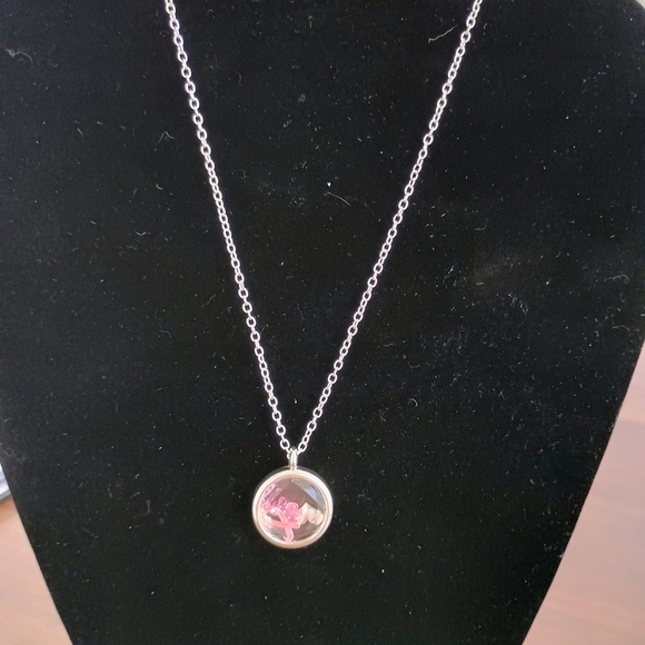 Silver and Pink Breast Cancer Awareness Necklace - Picture 2 of 5